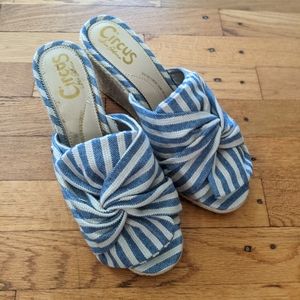 Circus by Sam Edelman Blue and White Striped Wedge Sandals